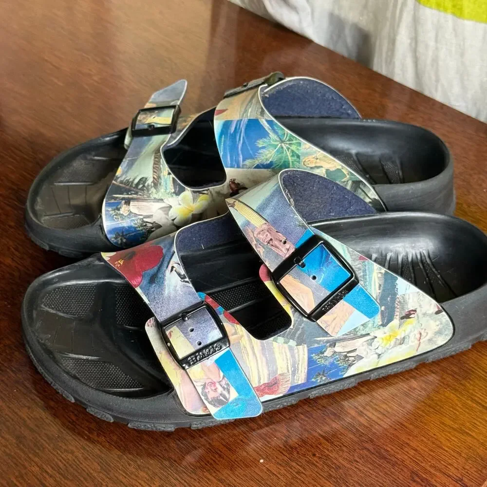 Birki's by Birkenstock Y2K Hawaii Tiki Sandals Colorful Buckle Women Size 41 R - Picture 2 of 12